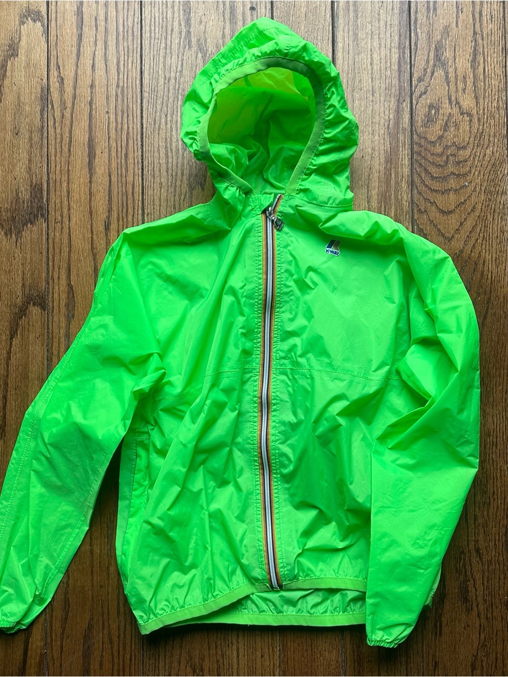 Kids Neon Green Hooded Windbreaker Jacket by K Way.